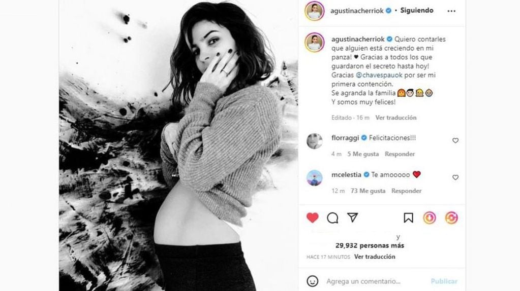 Agustina Cherri anunció su embarazo en redes sociales.