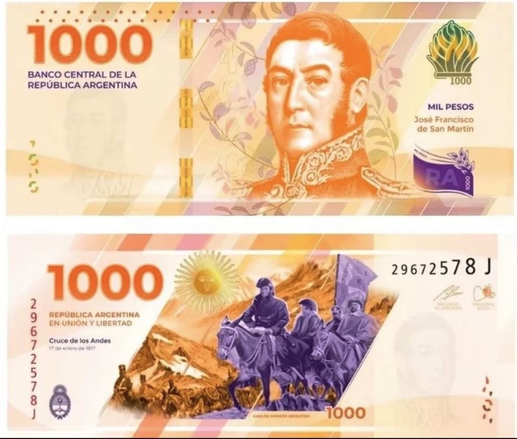Así será el nuevo billete de $1.000 con el rostro de San Martín. (Infobae)