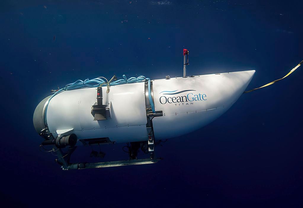 En esta imagen, proporcionada por OceanGate Expeditions, se muestra al sumergible llamado Titan utilizado para visitar el lugar del hundimiento del Titanic. (OceanGate Expeditions vía AP)
