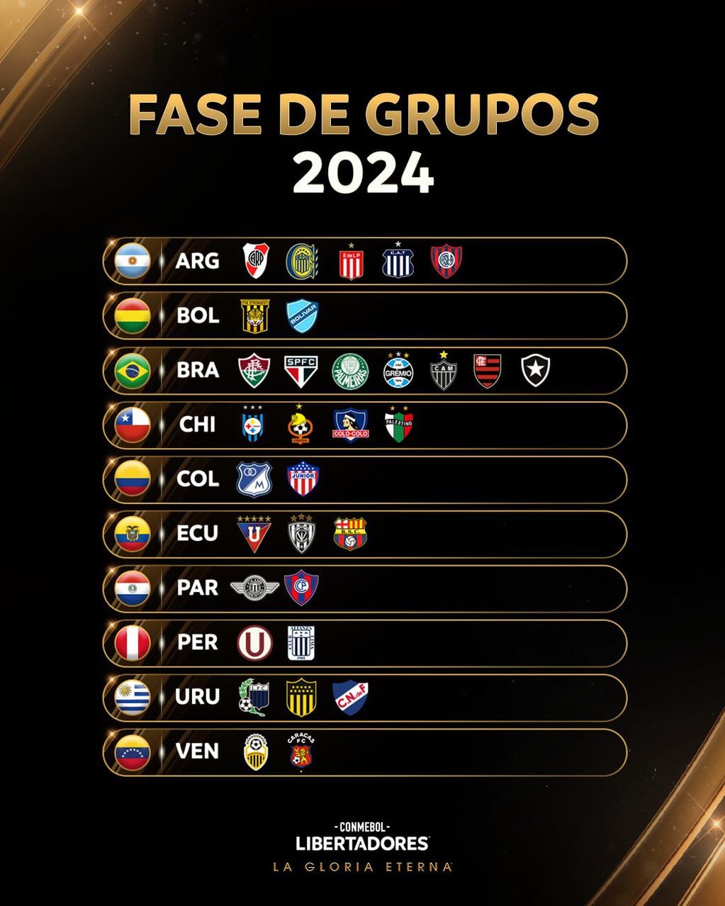Los equipos que disputarán la Copa Libertadores.