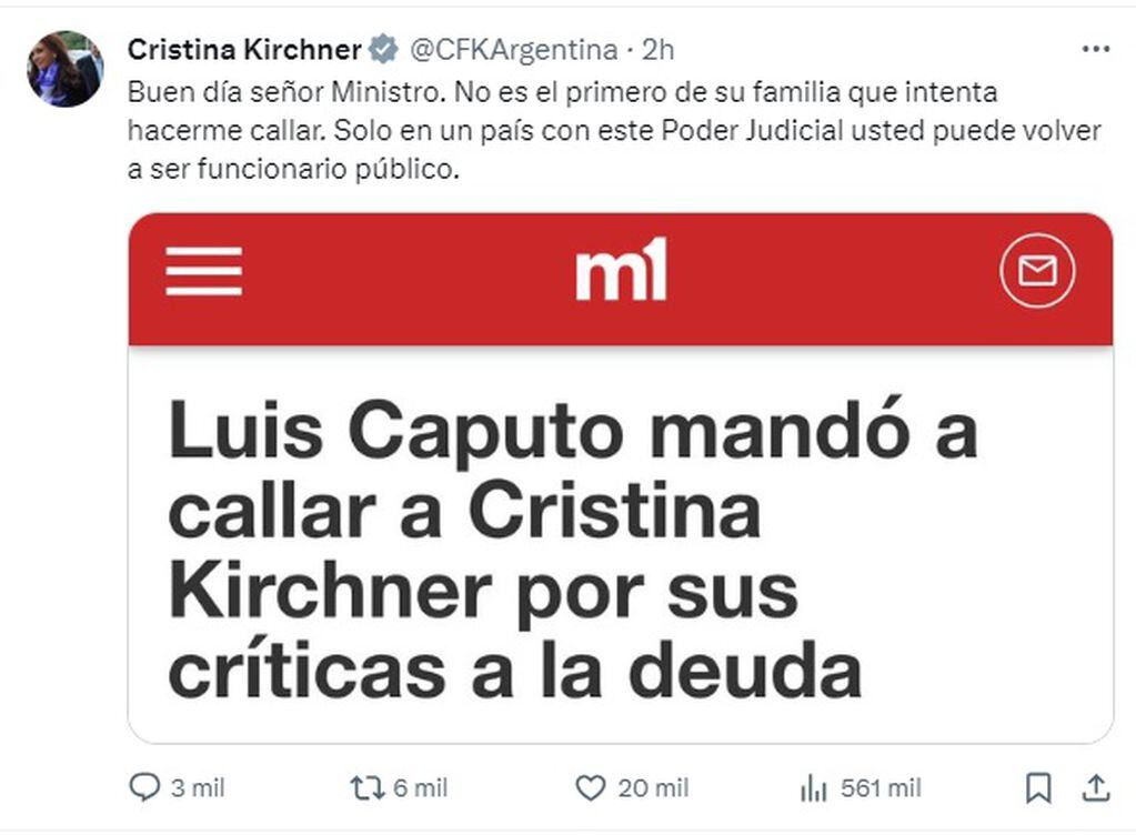 Cruce entre Cristina Kirchner y Luis Caputo (X)