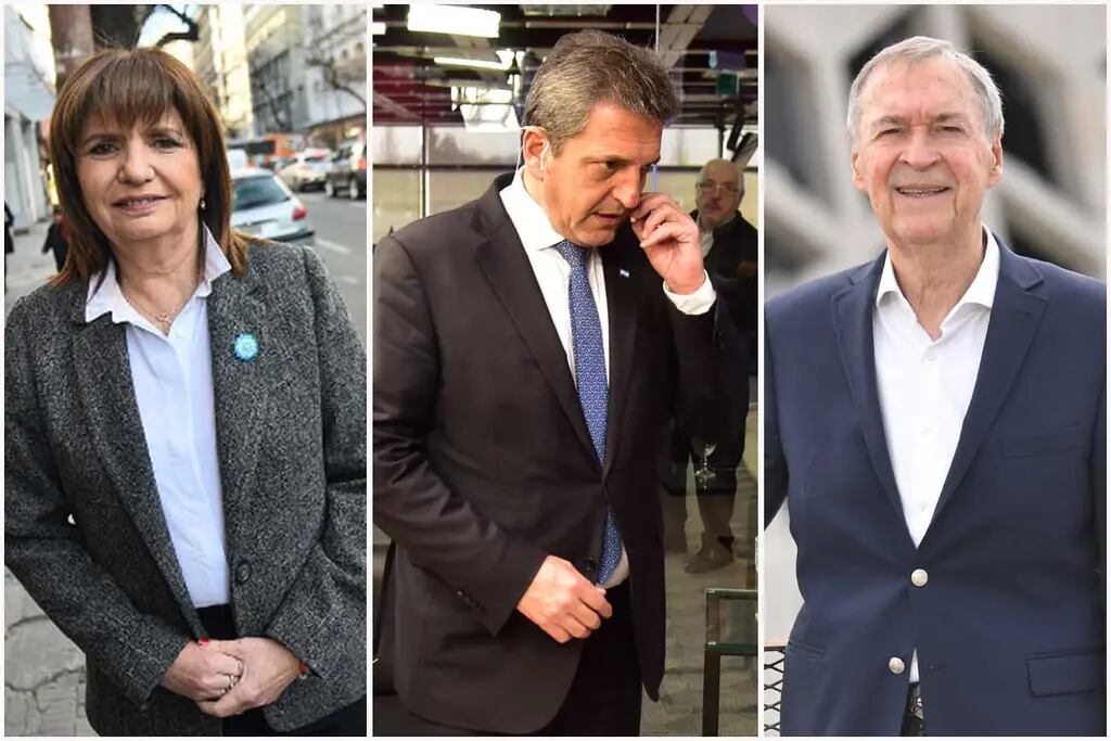 Elecciones 2023: Patricia Bullrich, de Juntos por el Cambio; Sergio Massa, de Unión por la Patria; y Juan Schiaretti, de Hacemos Por Nuestro País
