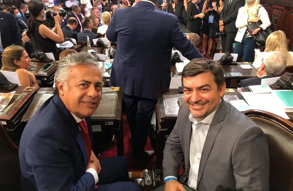 El senador nacional Alfredo Cornejo y el diputado nacional Omar De Marchi en el Congreso de la Nación.