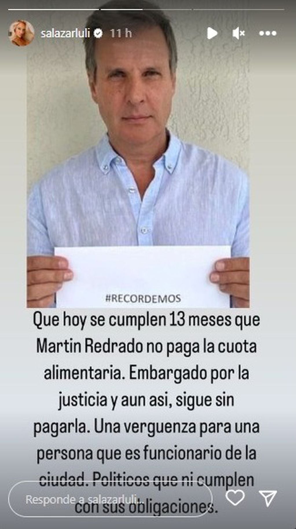 El posteo de Luli Salazar contra Martín Redrado.