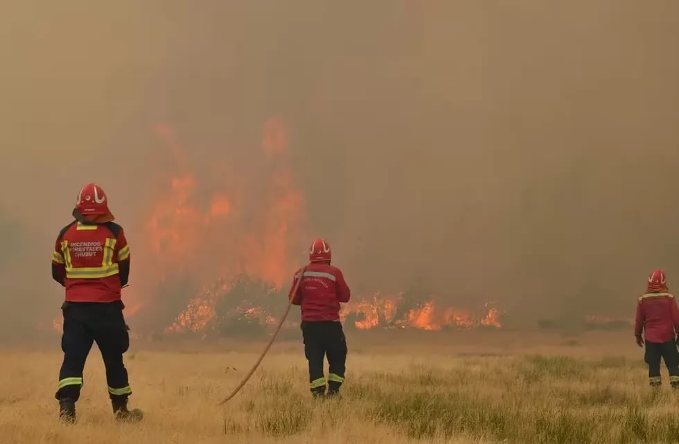 Brigadistas durante el incendio que arrasó parte del Parque Nacional Los Alerces, provincia de Chubut.