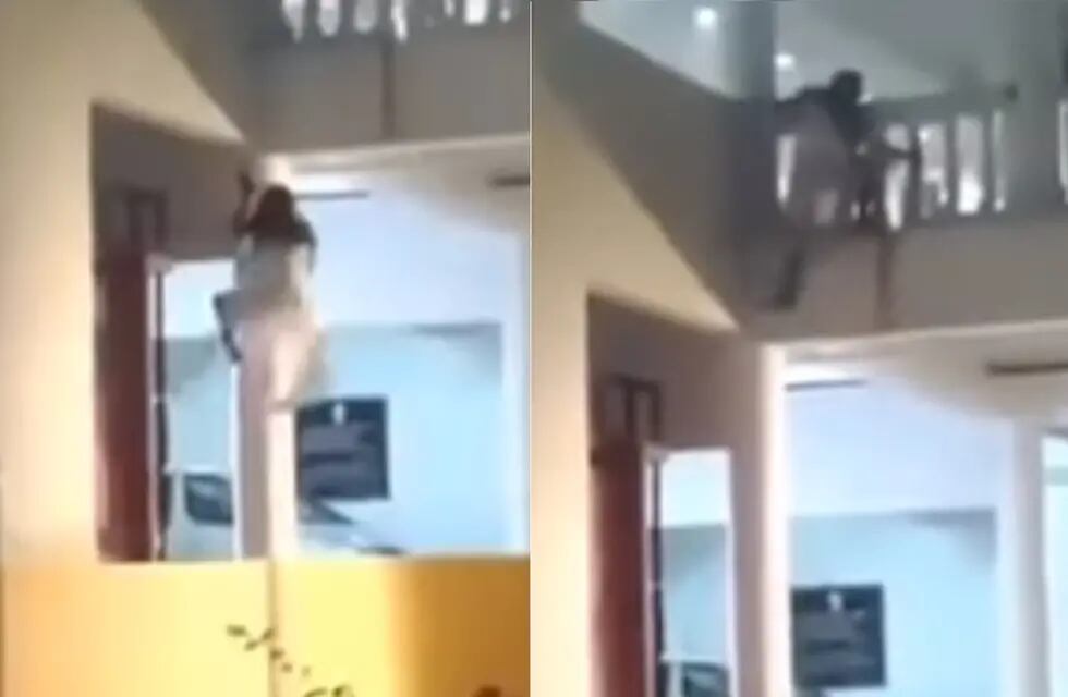 Video: una mujer "poseída" trepa una pared y perturba en las redes
