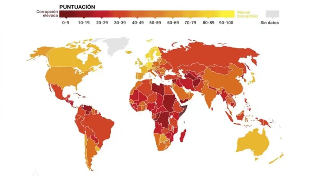 El Índice de Percepción de la Corrupción global, calculado por la ONG Transparency International.