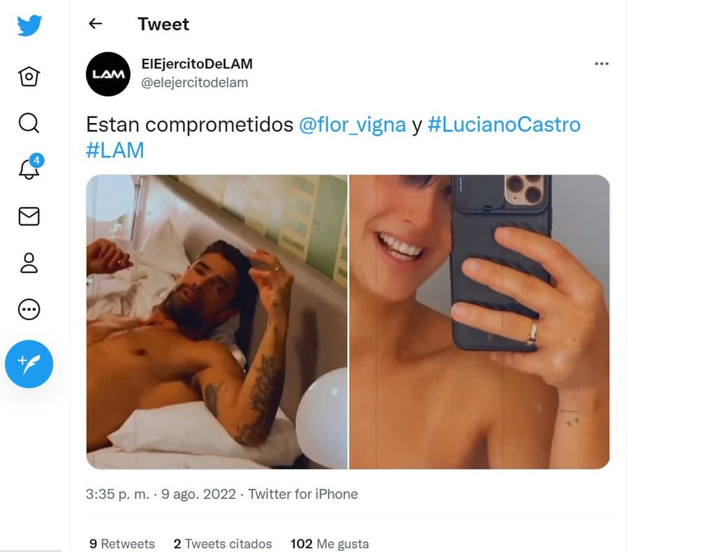 Flor Vigna y Luciano Castro, comprometidos.