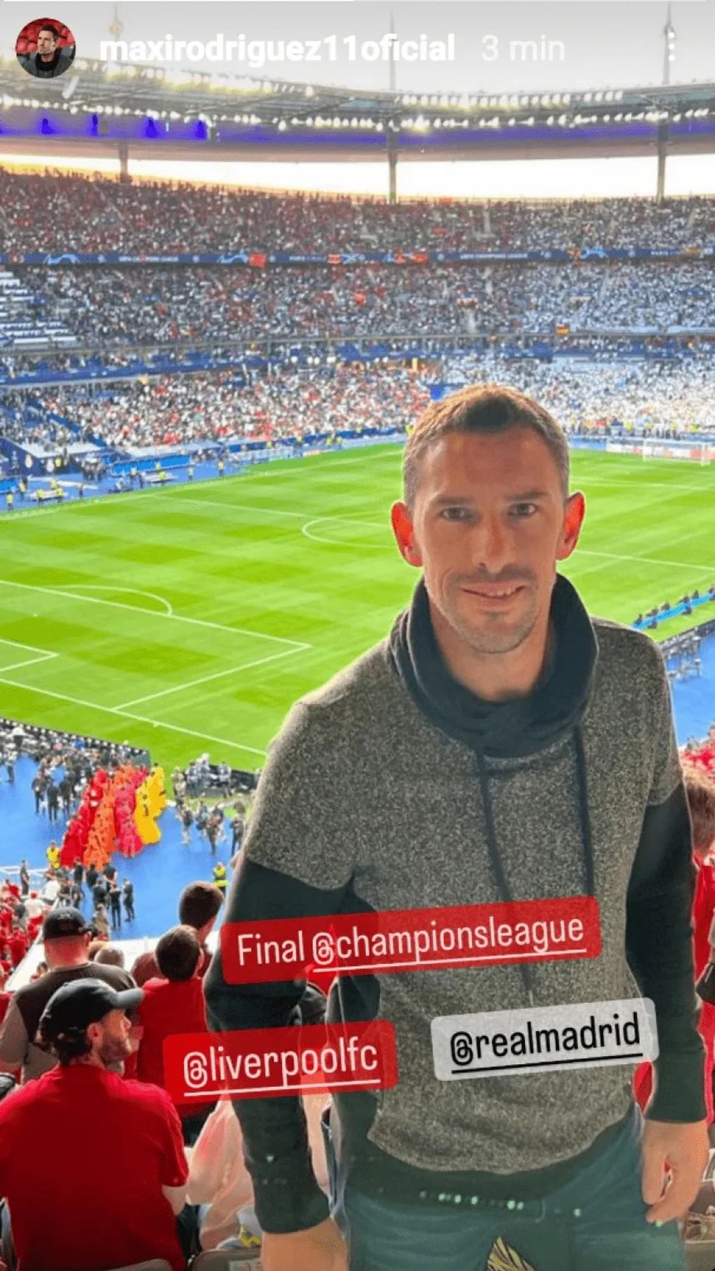 El ex jugador de la Selección Argentina, Maxi Rodríguez, también está presente en París, disfrutando la final de la Champions League. / Gentilez.a