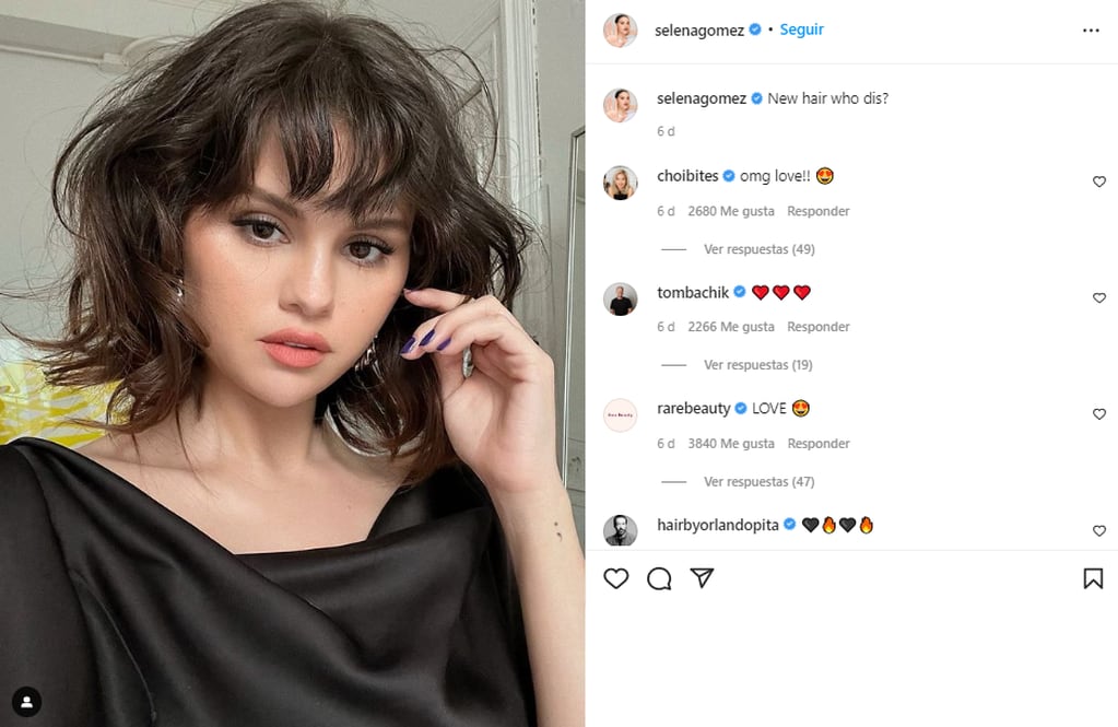 Una de las publicaciones del Instagram de Selena, mostrando su cambio de look