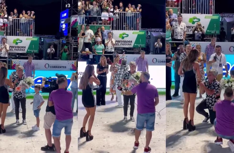 El productor hizo la propuesta en el cosódromo donde la bailarina debutó como bastonera de Ará Berá. Foto: Captura video Lourdes Sánchez / Instagram.