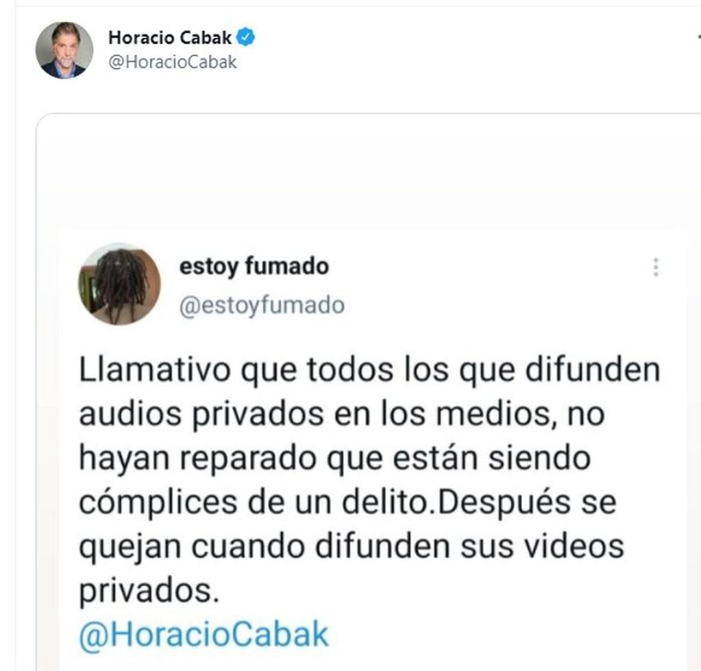 El tuit de Horacio Cabak en relación a su audio filtrado en donde habla mal de Jujuy Jiménez.