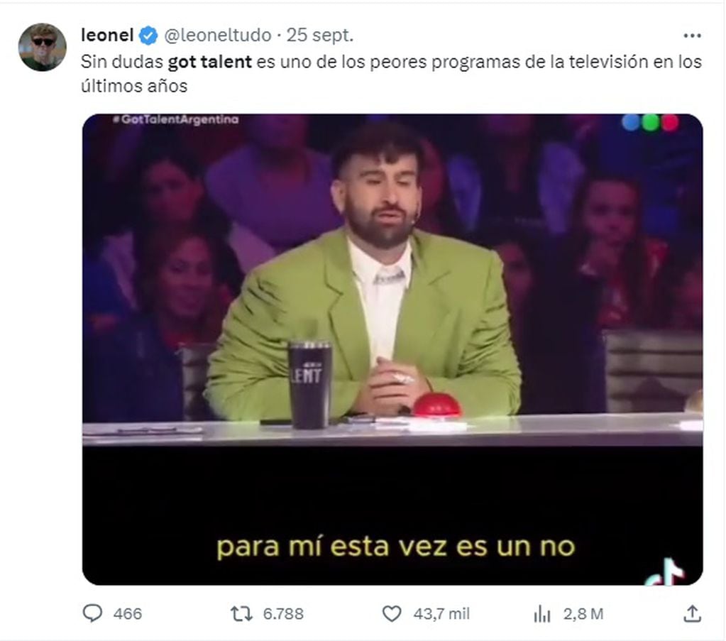 Piden cancelar Got Talent Argentina por las decisiones que toma el jurado (X / Twitter)
