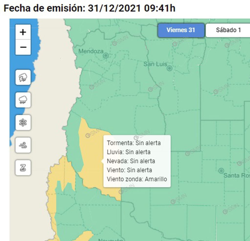 Alerta amarillo de viento Zonda en el sur de Mendoza para este 31 de diciembre (SMN)