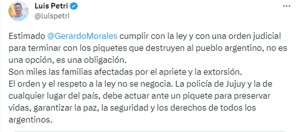 Luis Petri le contestó a Morales