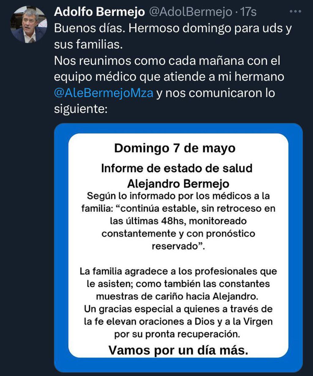 Nuevo parte médico de Alejandro Bermejo