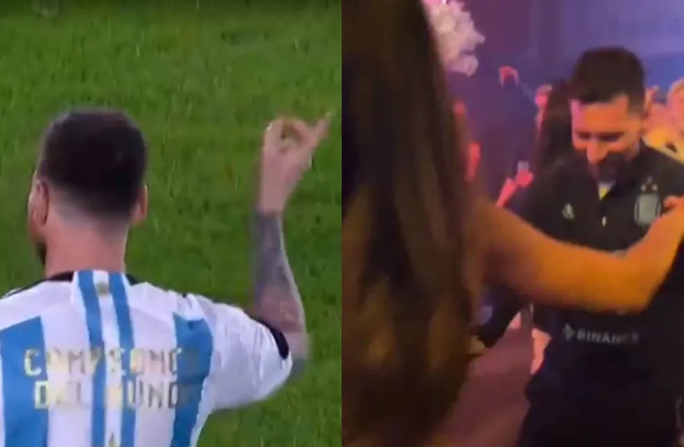 Leo no se animó a bailar cuando Lautaro Martínez se lo pidió en los festejos en el estadio Monumental.