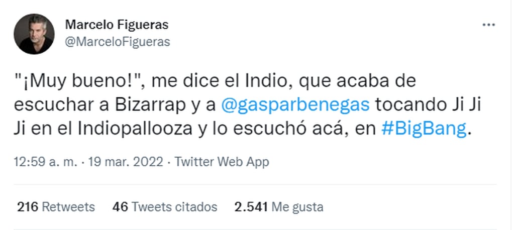 El tweet de Marcelo Figueras, en el que contó la reacción del Indio