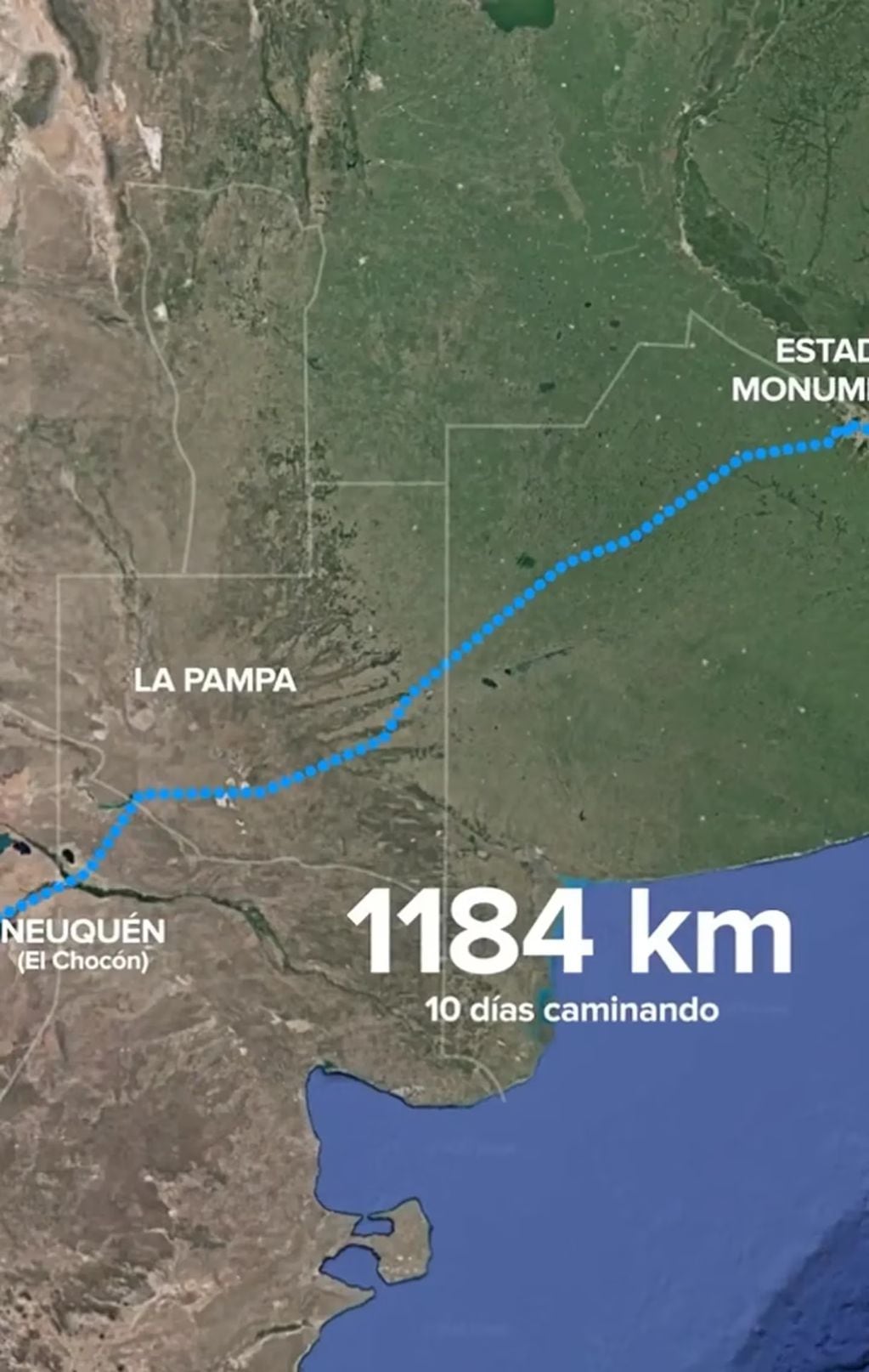 Según sus cuentas, la fila tendría una longitud de 1.184 km. Gentileza: TN.