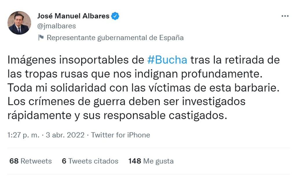 Tweet el ministro de Exteriores, José Manuel Albares