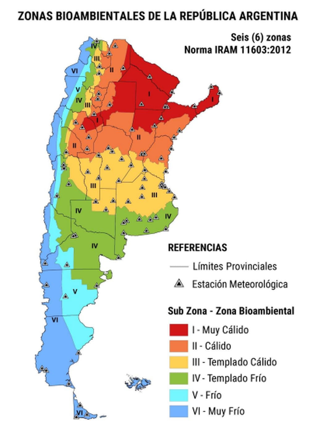 Mapa de las zonas bioambientales en la Argentina, según Normas IRAM