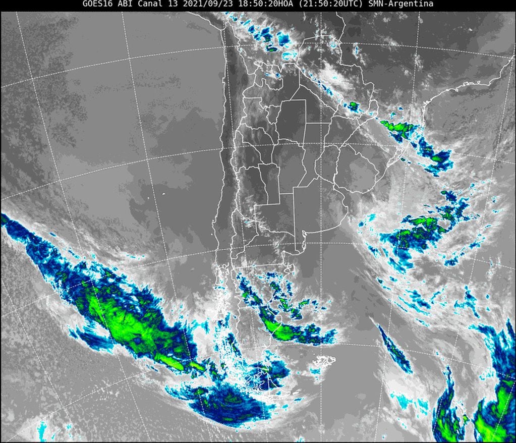 El frente frío que se ve en la imagen satelital del SMN llegará a Mendoza el domingo. Foto: Servicio Meteorológico Nacional