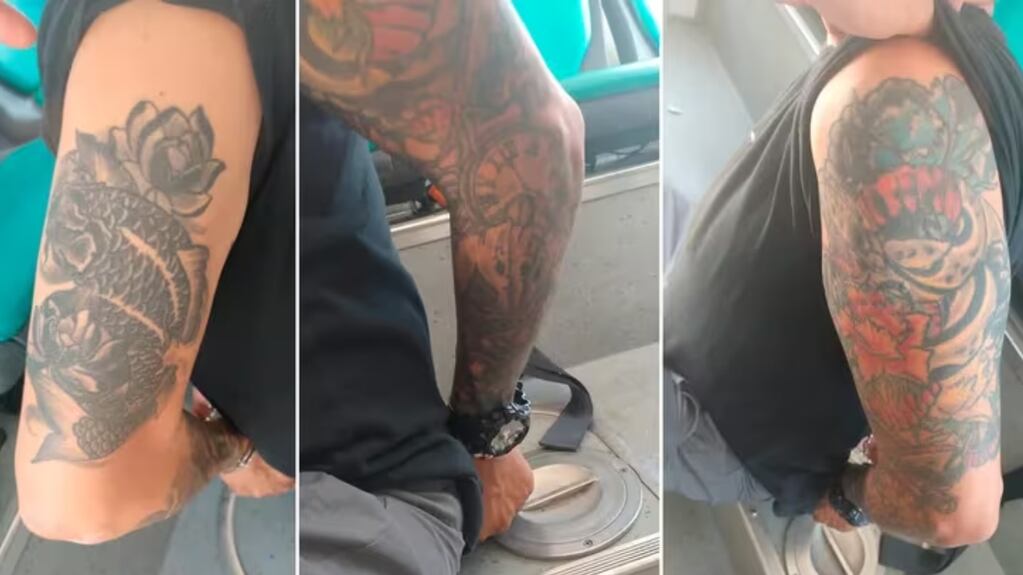 Los tatuajes del prófugo Diego Andrés Torcasio. El hombre es activamente buscado. Foto: Gentileza Infobae