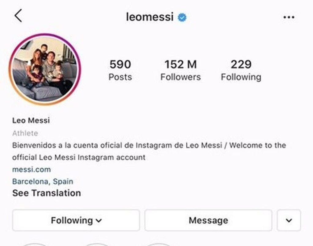 Esta era la foto de Leo Messi en Instagram antes de la actual.