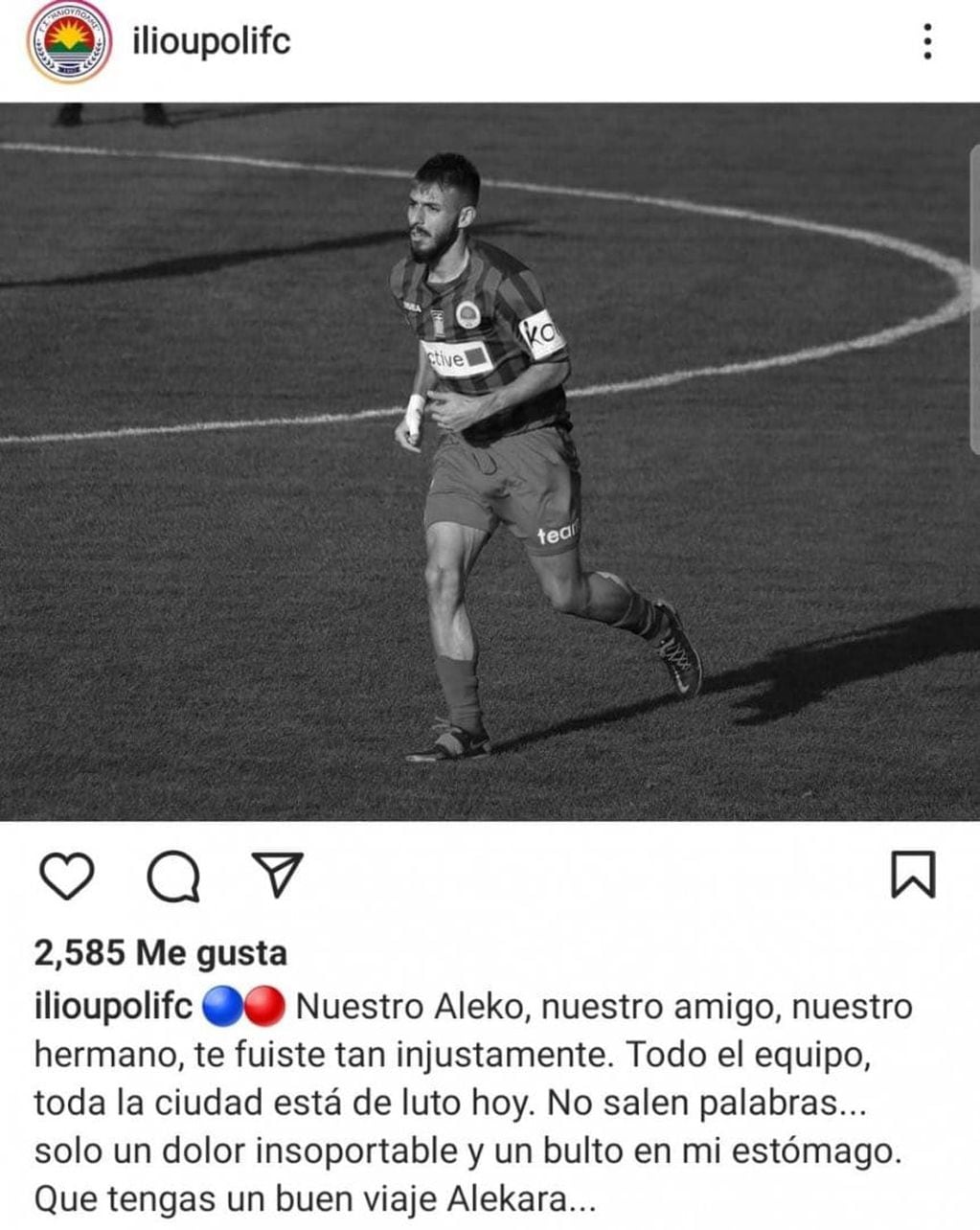 El mensaje del Ilioupoli FC despidiendo a Alexandros Lampis. / Gentileza.