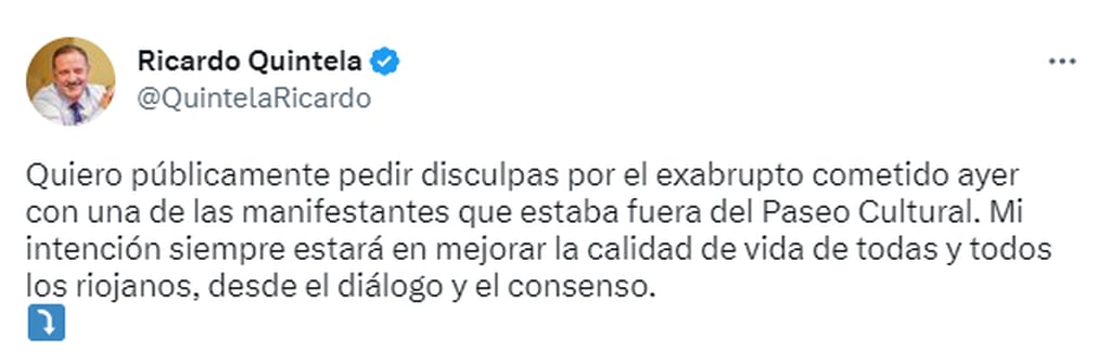 Las disculpas de Ricardo Quintela - Twitter