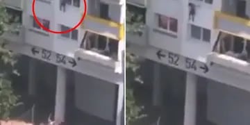 Nenes saltan de un edificio