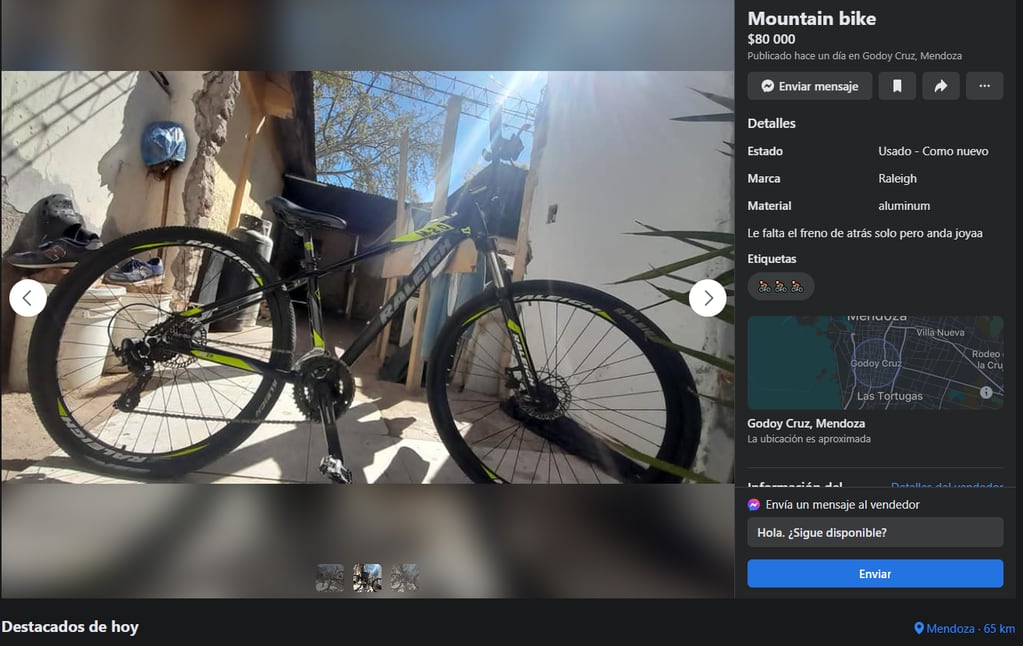 Les robaron las bicis en Mendoza, casi las recuperaron y ahora ven que las venden en Facebook sin poder hacer nada. Foto: Captura Facebook