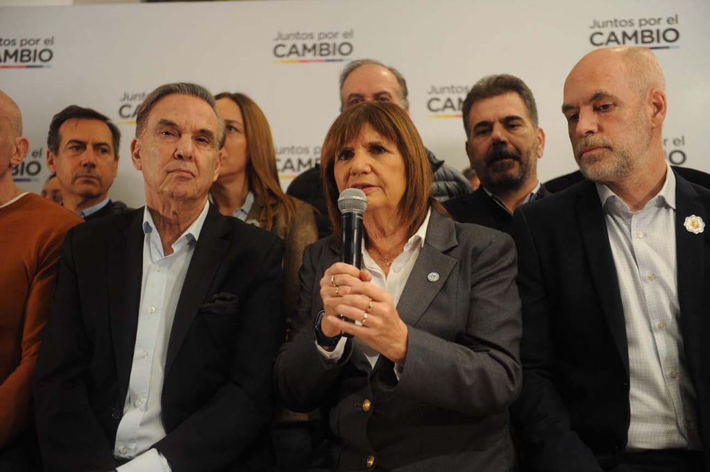 Patricia Bullrich, de Juntos por el Cambio, fue una de las voceras de la conferencia de prensa. Foto. Federico López Claro