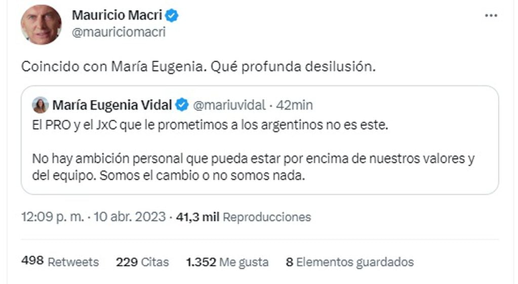 La reacción de Mauricio Macri al anuncio de Horacio Rodríguez Larreta para desdoblar elecciones en CABA (Twitter)