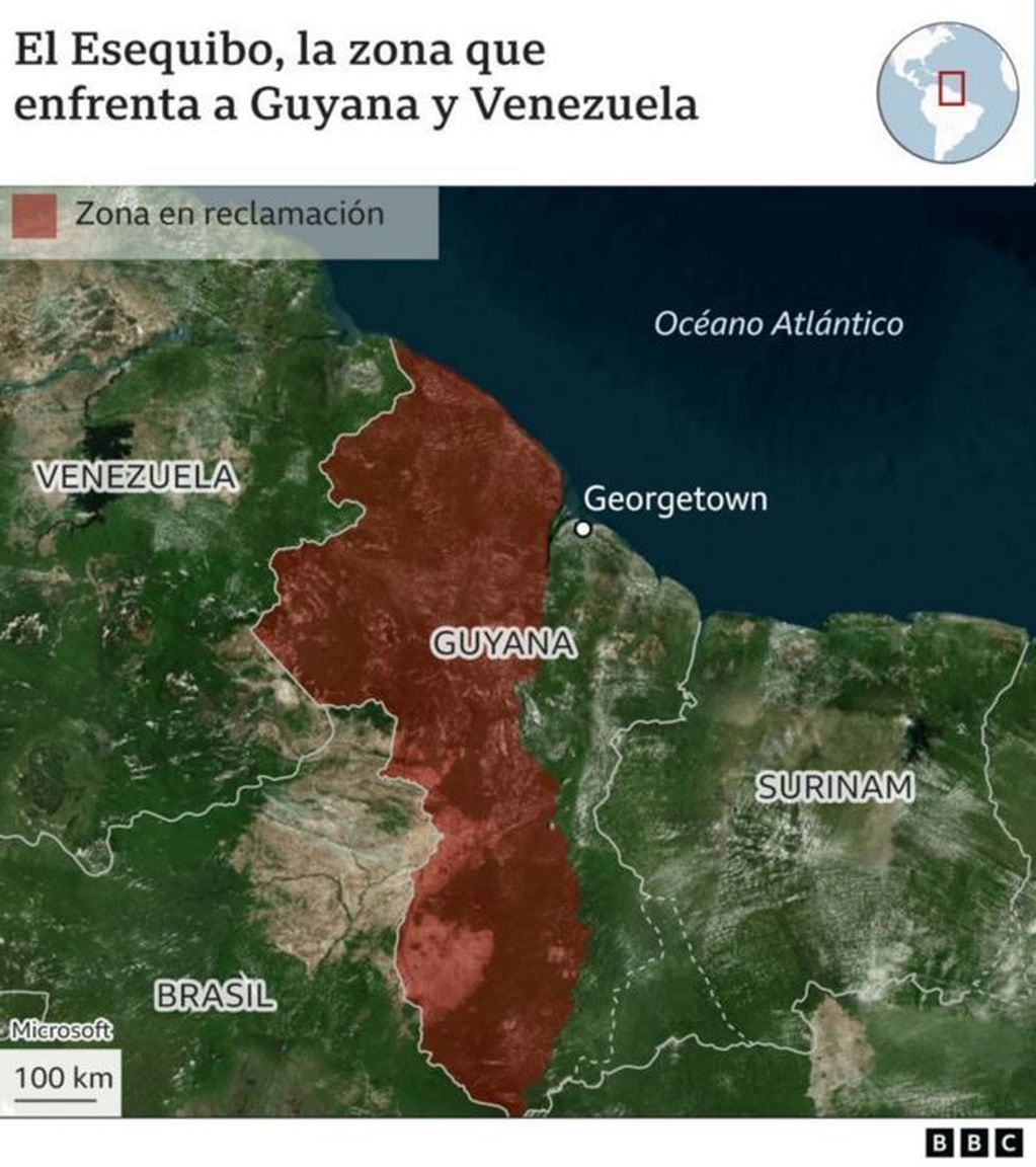 El territorio que se disputan Venezuela y Guayana. Foto: BBC.