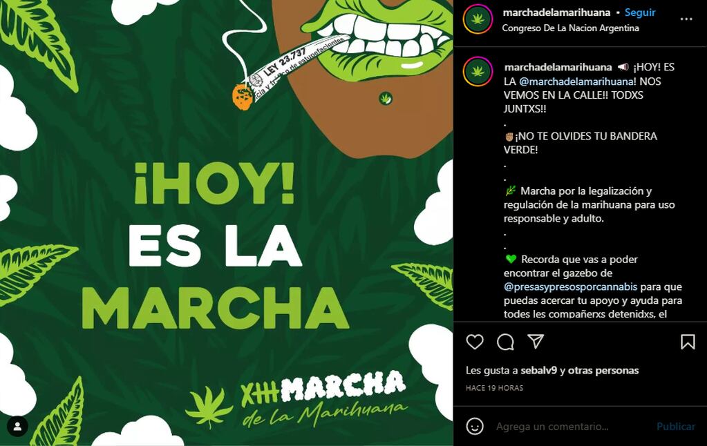 Este jueves es la 13° edición de la Marcha Nacional de la Marihuana. Foto: Web