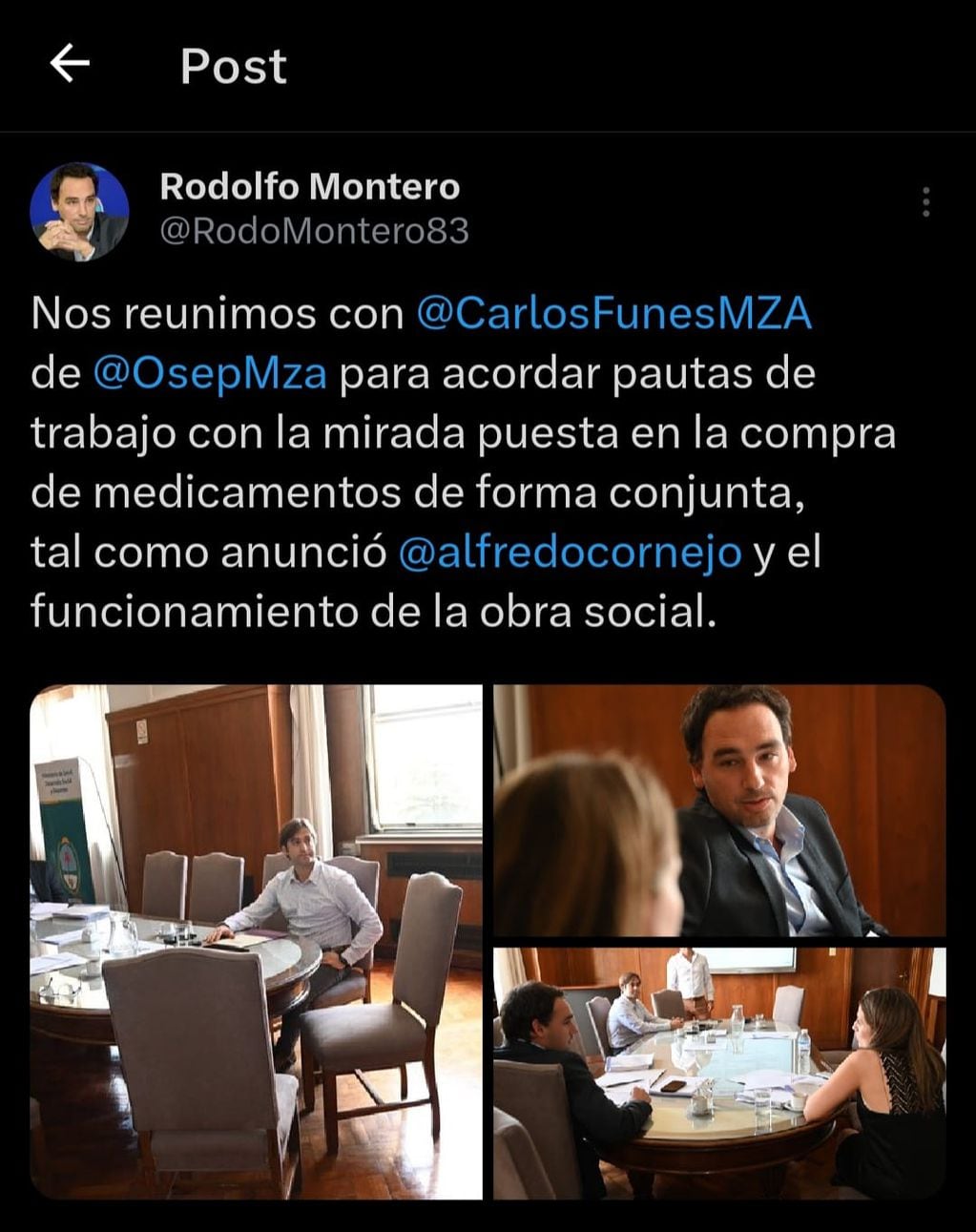 Posteo en X del Ministro de Salud, Rodolfo Montero