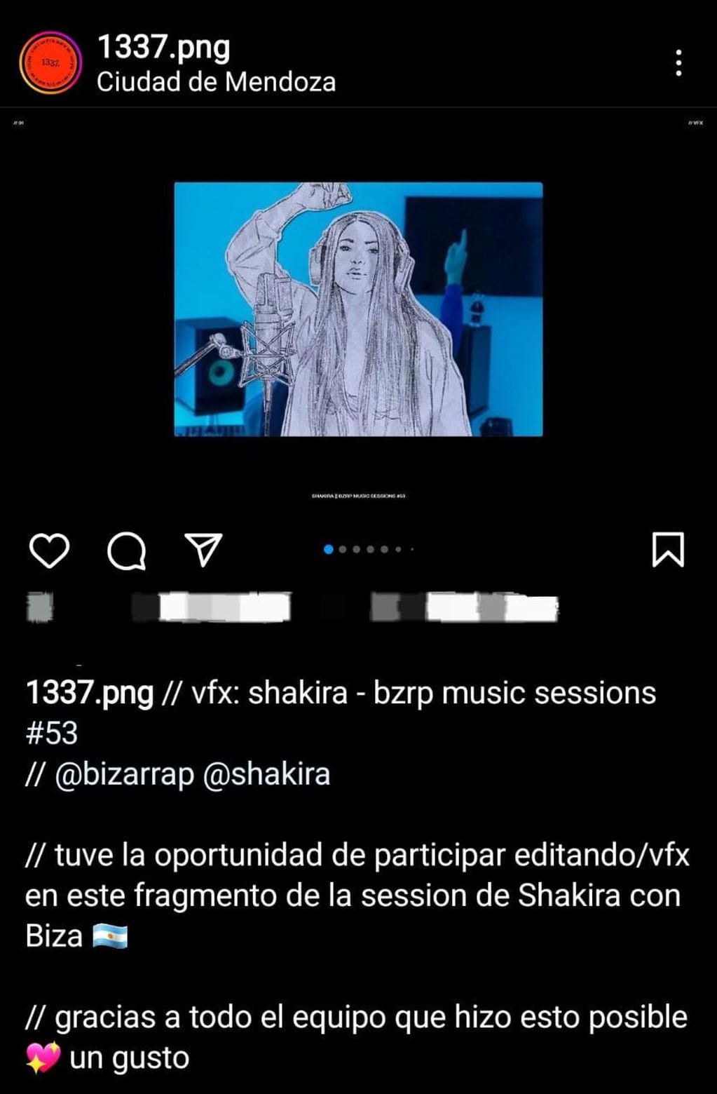 Histórica sesión de Shakira y Bizarrap: Quién es el mendocino que fue parte de la edición del video. Foto: Instagram