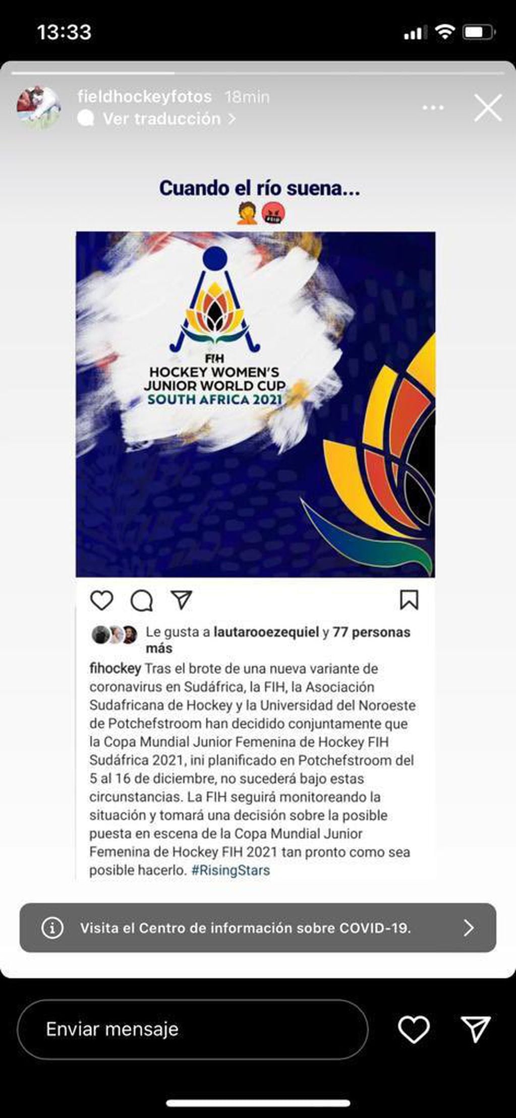 La FIH anunció la suspensión de la Copa del Mundo Sub 21.