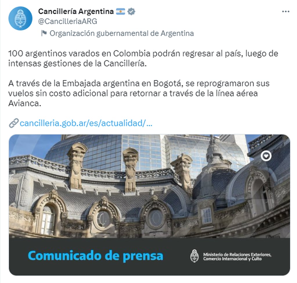 Twitter Cancillería Argentina