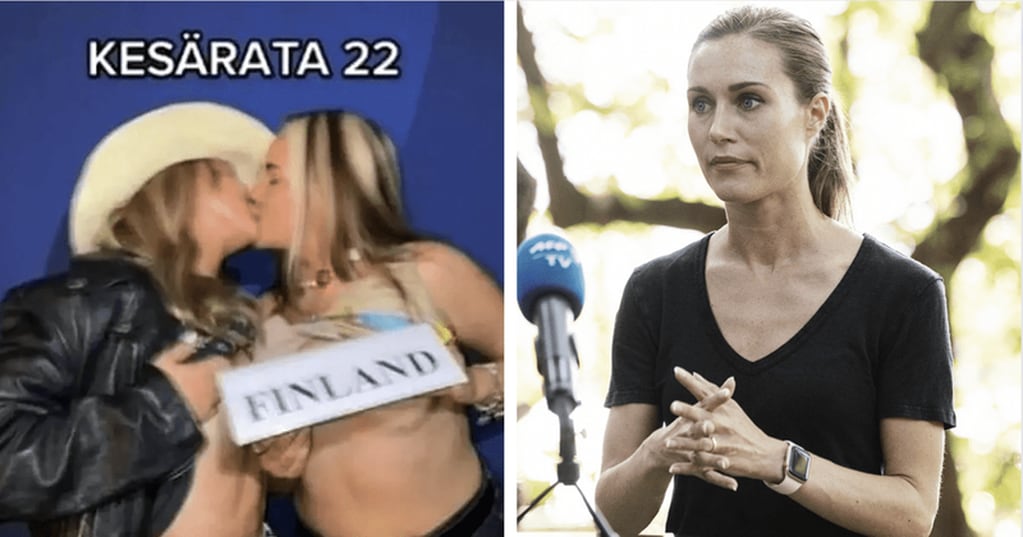 Dos mujeres besándose en la residencia oficial de Finlandia. (AP)