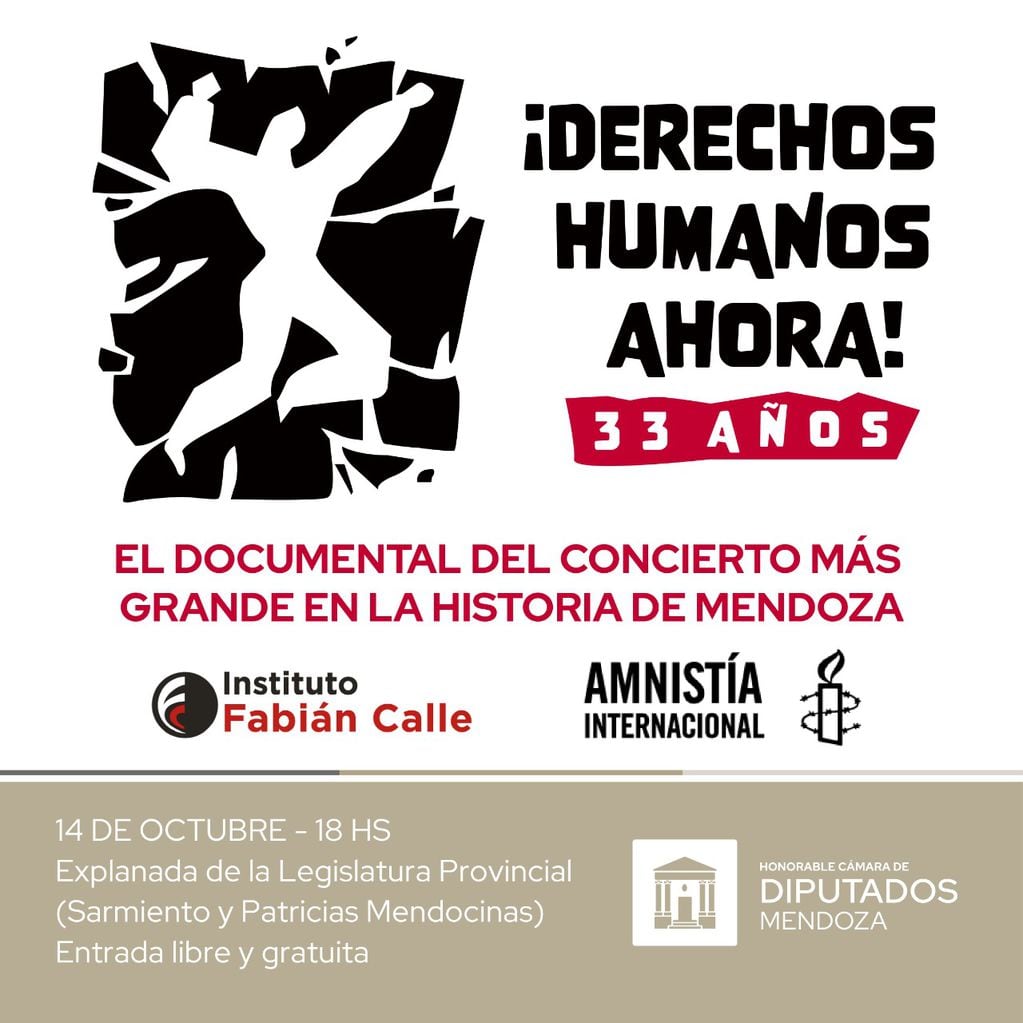 El próximo jueves 14 de octubre, a las 18, se presentará el documental que recuerda el concierto más grande de la historia de Mendoza: el “Human Rights Now! Tour”.