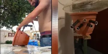 Video: creó un aire acondicionado casero con una maceta y un ventilador y se volvió viral