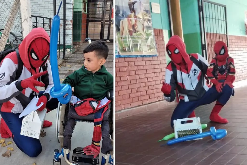 Spiderman cumplió el sueño de Agustín, un fanático “superhéroe” que vive en La Paz y nació sin piernas