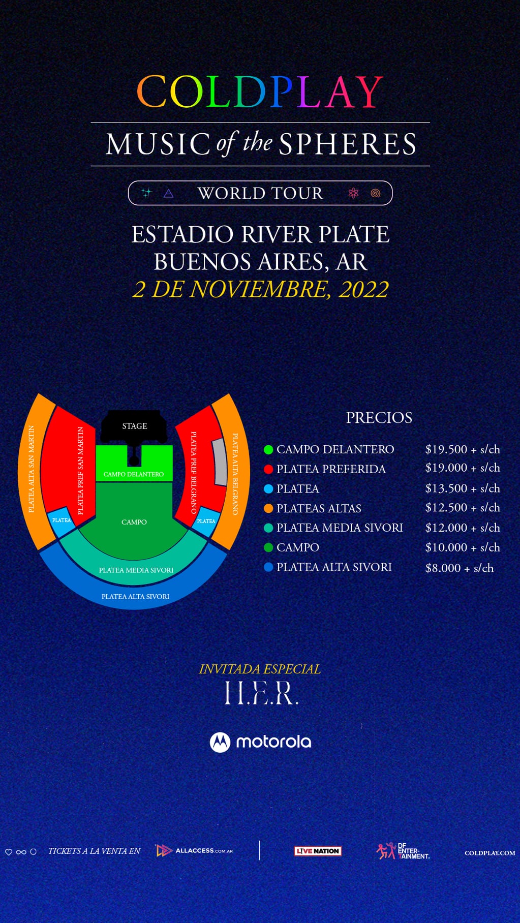 Los precios para el sexto show de Coldplay en River (DF Entertainment)
