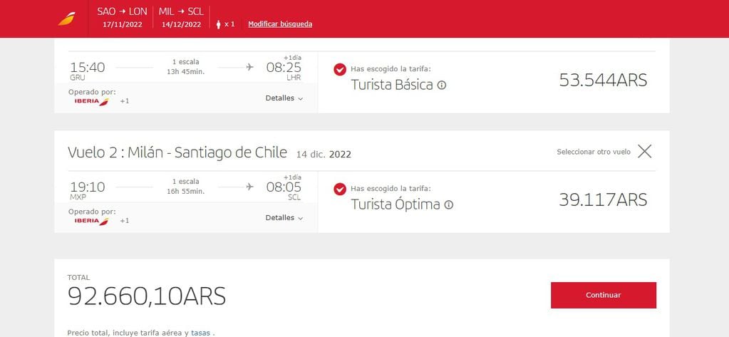 Oferta de vuelo Sao Paulo-Londres; Milan-Santiago en Iberia