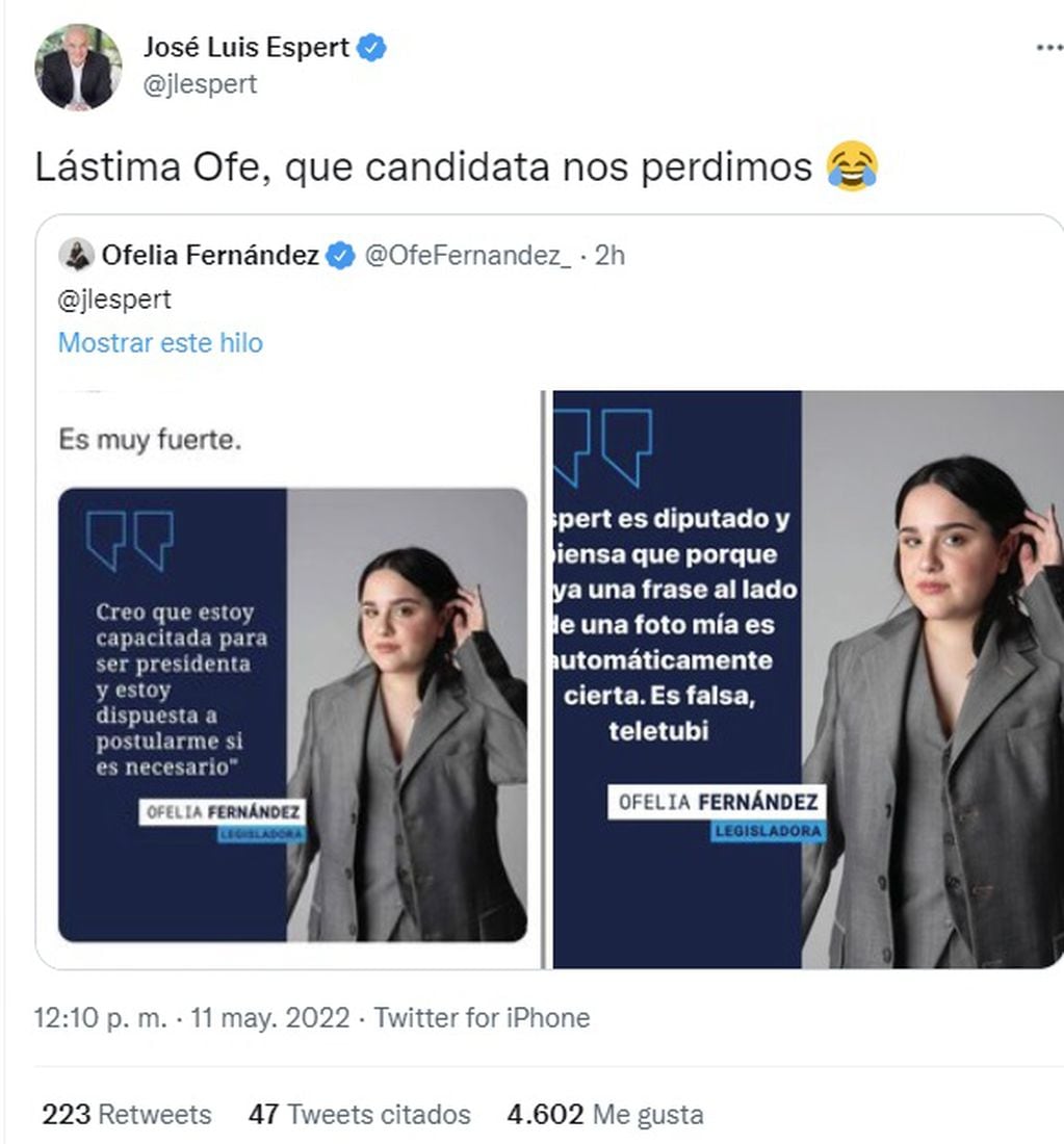 La respuesta de José Luis Espert a Ofelia Fernández tras el cruce en Twitter