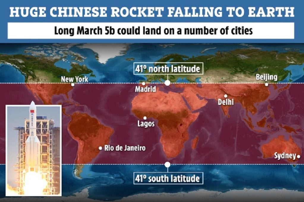La zona donde podrían caer los escombros del cohete chino - 