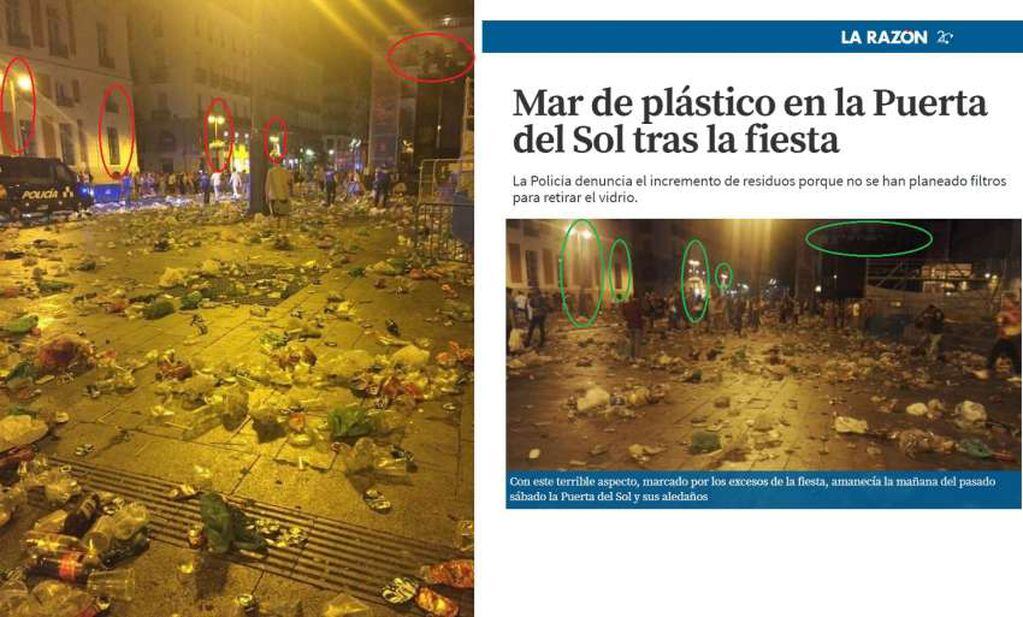 
Montaje realizado el 16 de septiembre de 2019 con la imagen que se viralizó en redes (izq) y otra, publicada en medios españoles (der).

