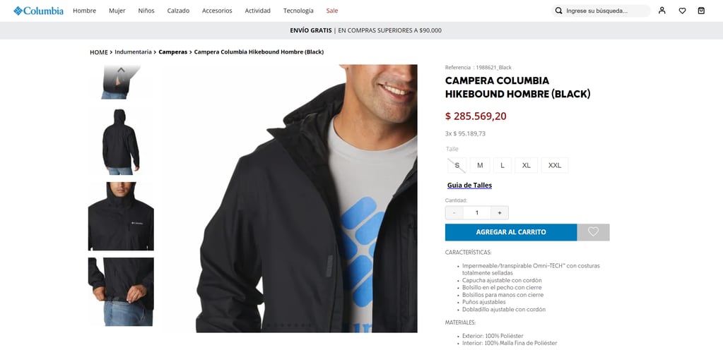 Campera Columbia para hombre, precio Argentina.